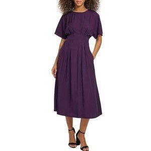 Kensie Short Sleeve Smocked Waist A-Line Midi/Maxi Dress Eggplant Purple 4